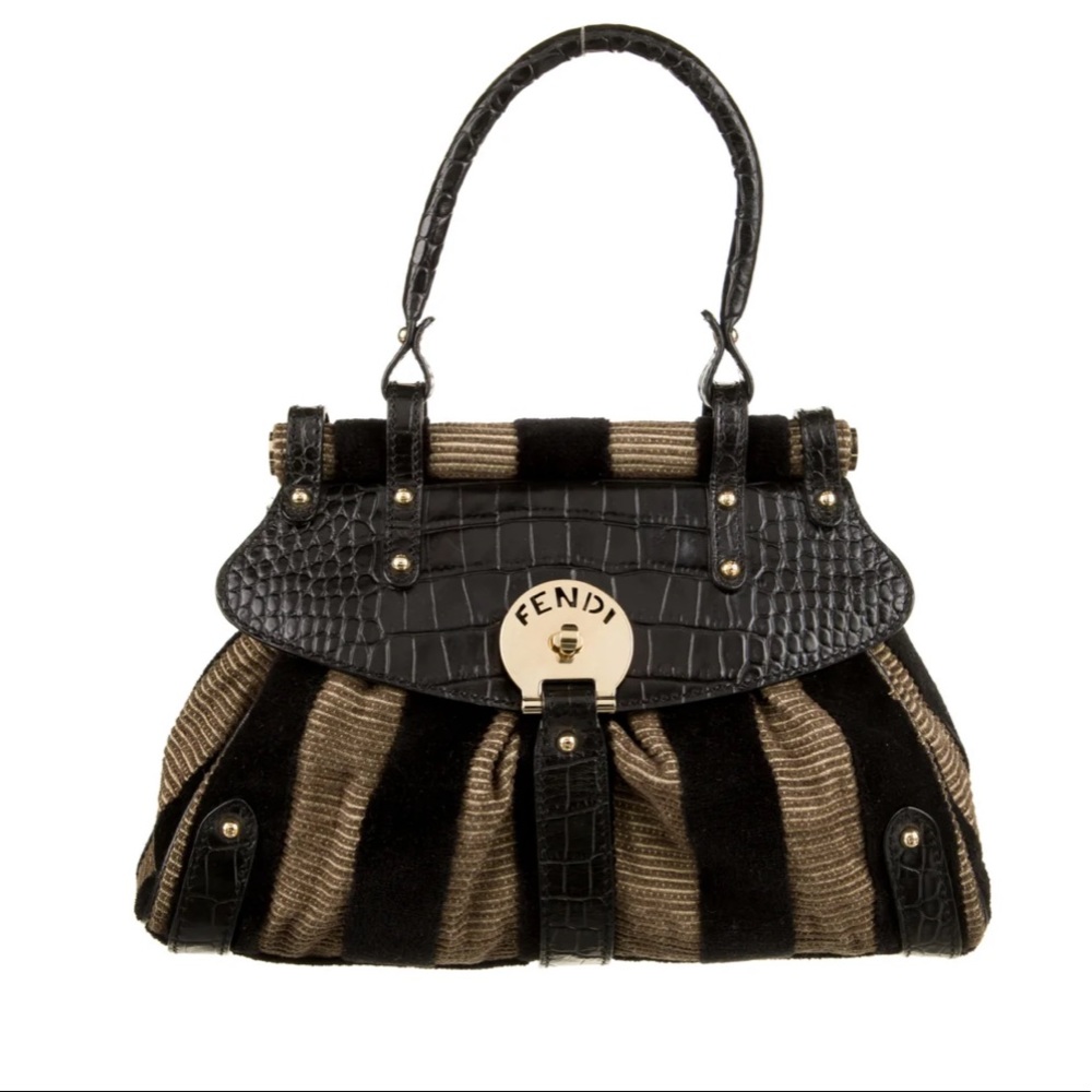 Fendi Black and Gold Striped Top Handle Bag - Picture 4 of 6
